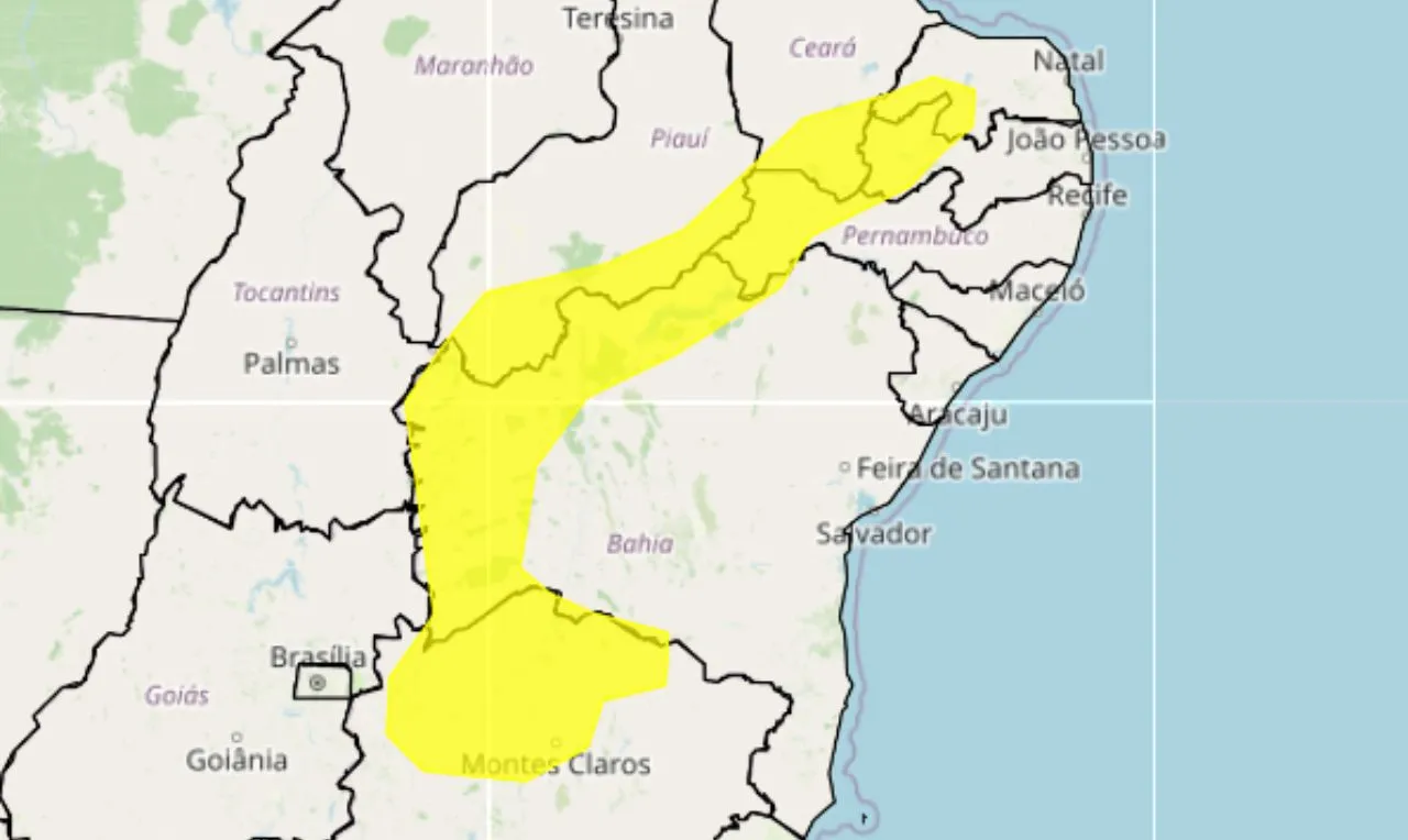 o mapa mostra &agrave;s &aacute;reas em alerta para chuva intensa